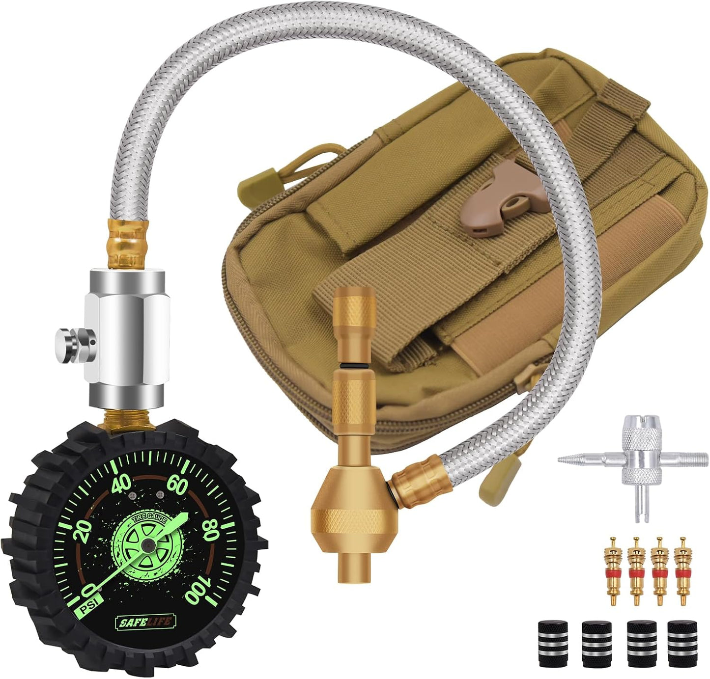 Desinflador neumáticos medidor 0-100psi esfera latón