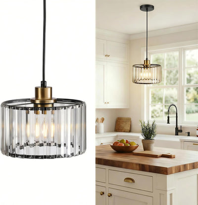Lámpara colgante de cristal moderna negro y dorado para isla cocina