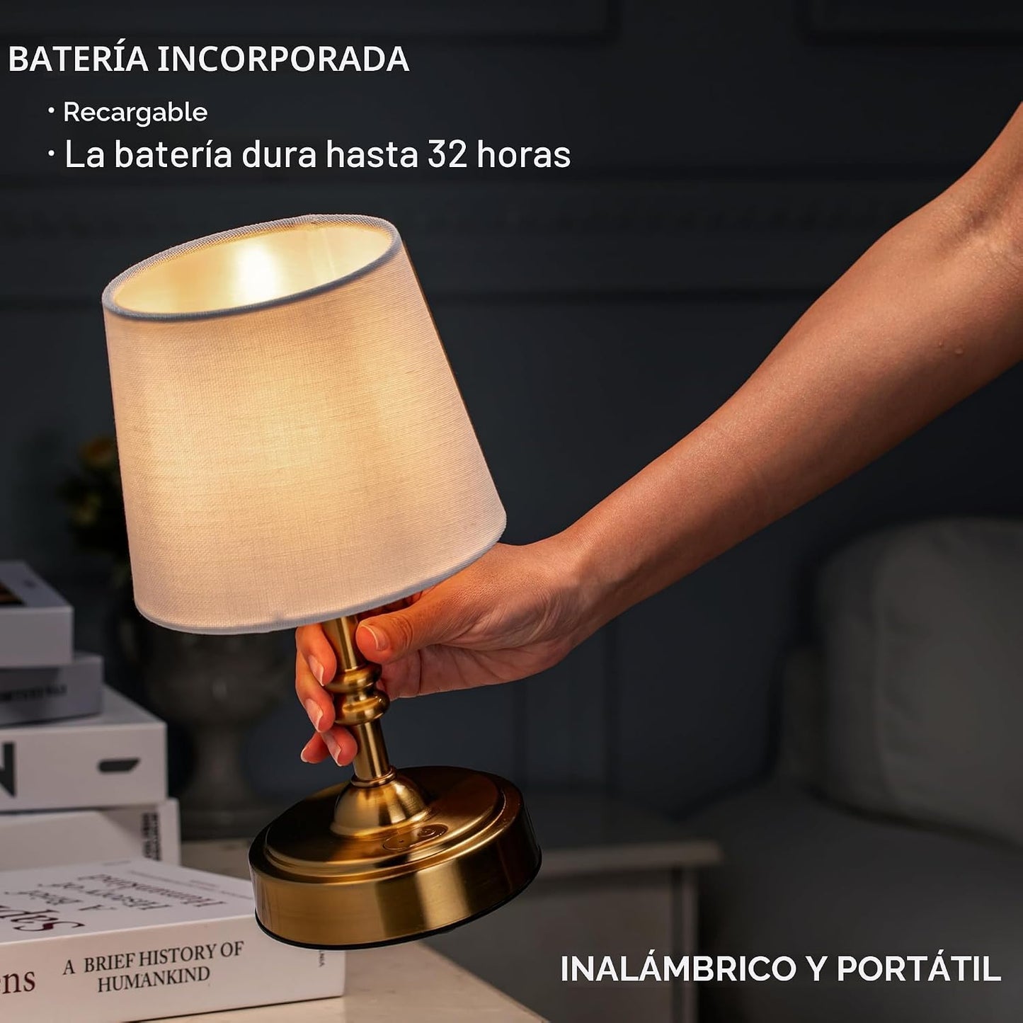 Lámpara mesa LED inalámbrica con regulador 3 brillos