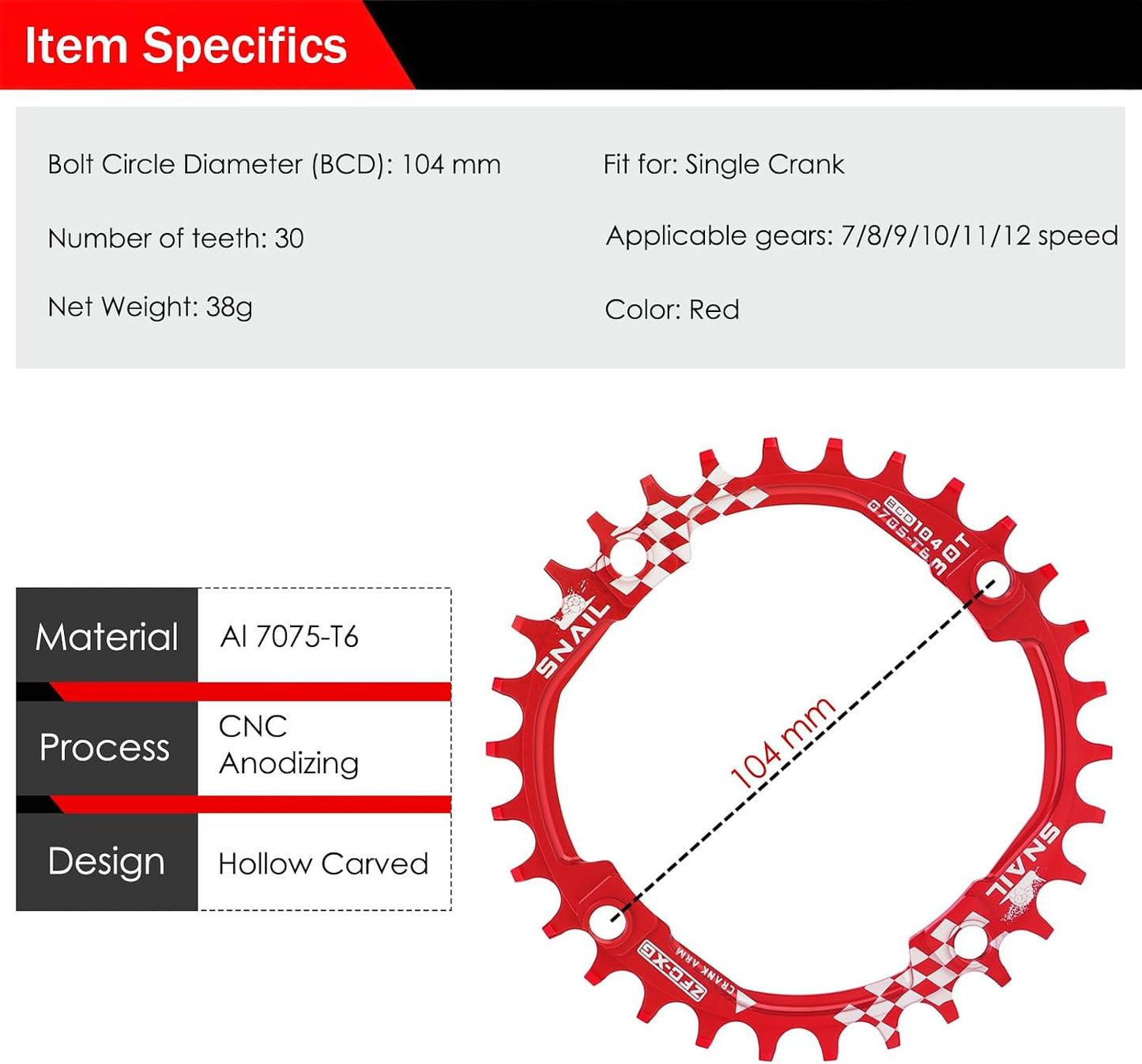 Cadena ancho estrecho 30T-52T para bicicleta MTB BMX