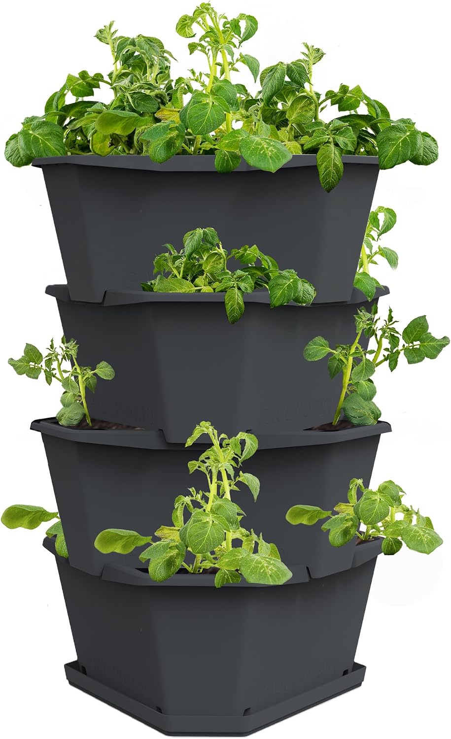 Maceta vertical apilable 4 niveles para jardín gris