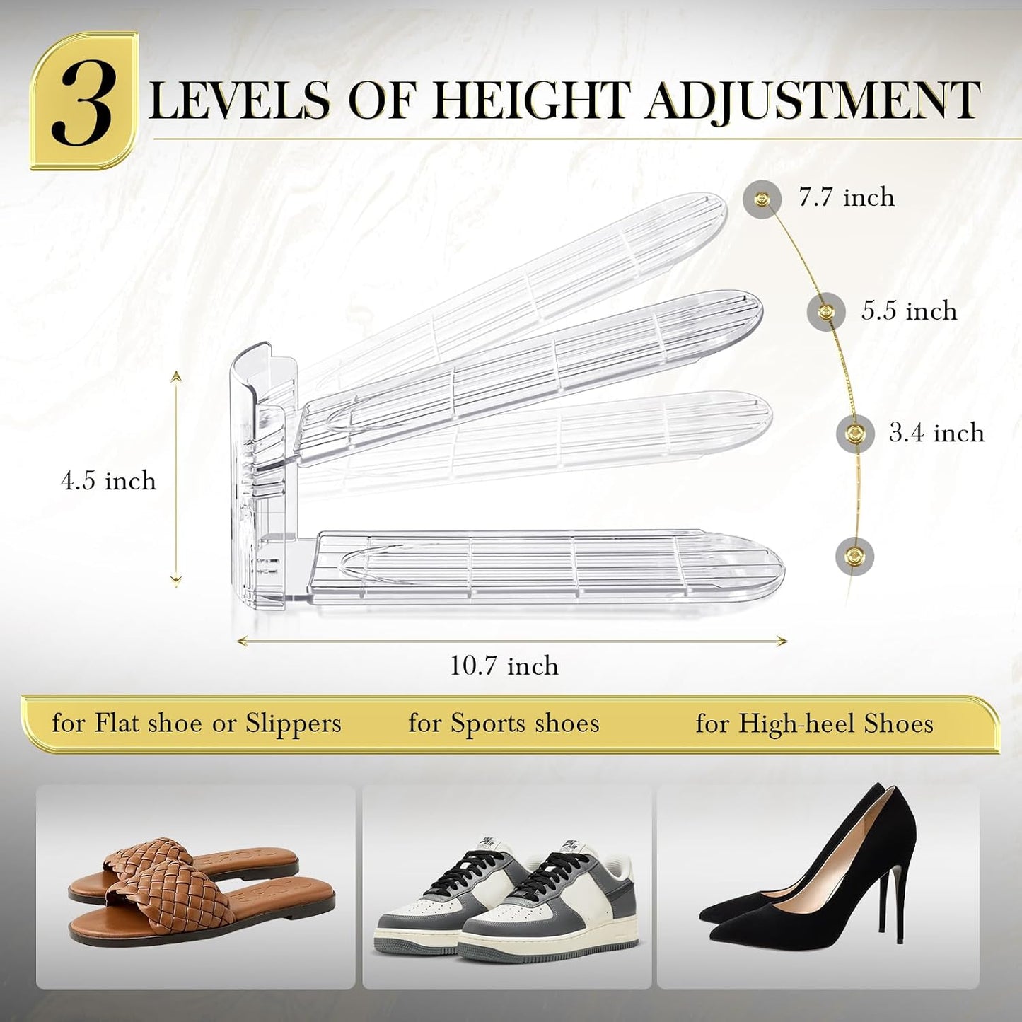 Organiz. zapatos 12 pzas 3 niveles ajustables transparente