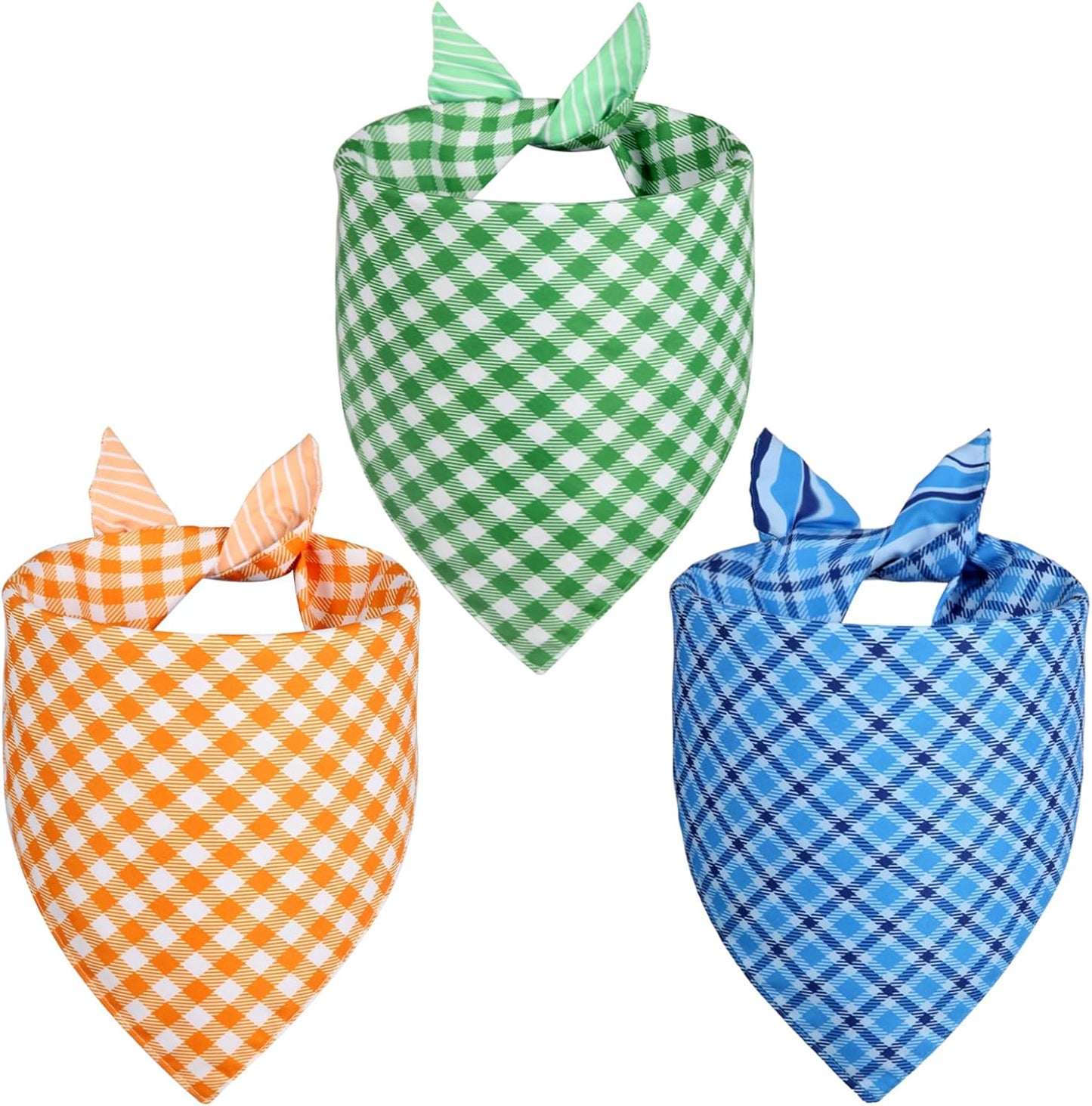 3 Pzas Pañuelos Perro Triángulo Reversible Naranja Azul Verde