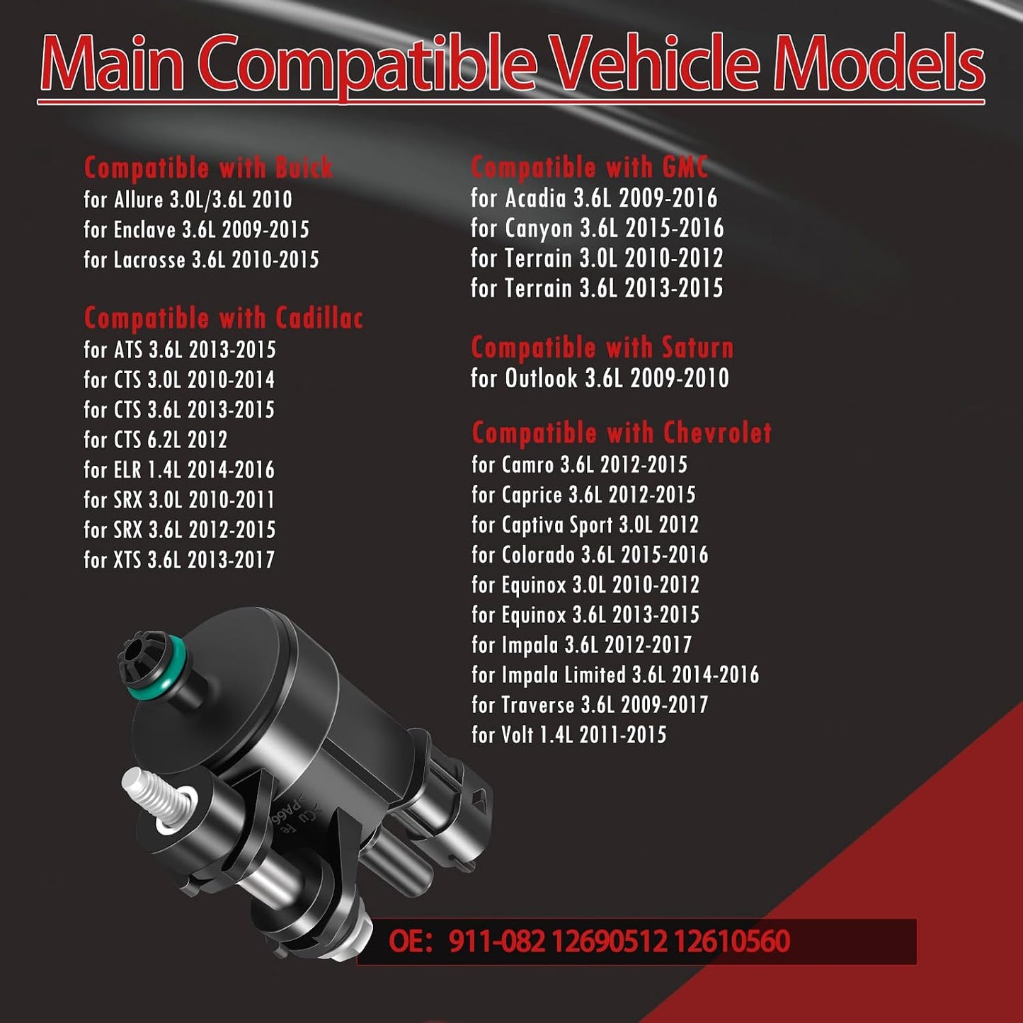 Válvula purga bote vapor comp GMC Acadia Terrain Chevy
