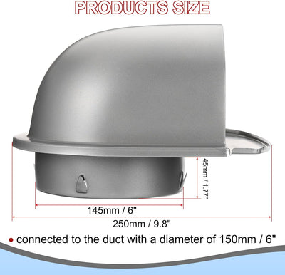 Rejilla ventilación 6pulg acero inox malla baño cocina gris