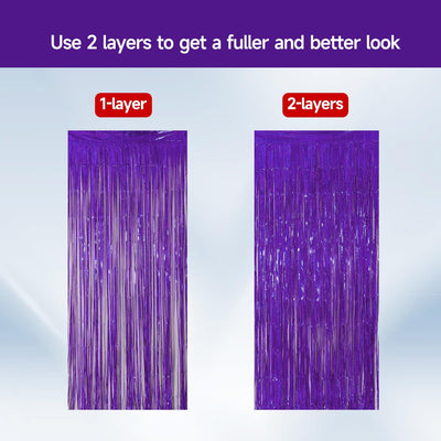 4 Cortinas Flecos Oropel Morado 3.3x6.6ft Boda Fiesta