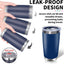 Vaso acero inox 20oz doble pared con tapa y pajita azul oscuro