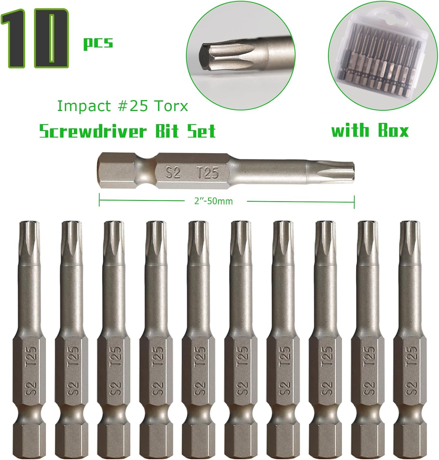 Juego 10 Pzas Puntas Torx #25 Acero S2 Magnético