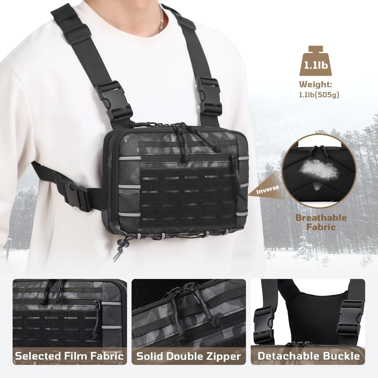 Bolsa táctica Molle pecho EDC para senderismo y pesca