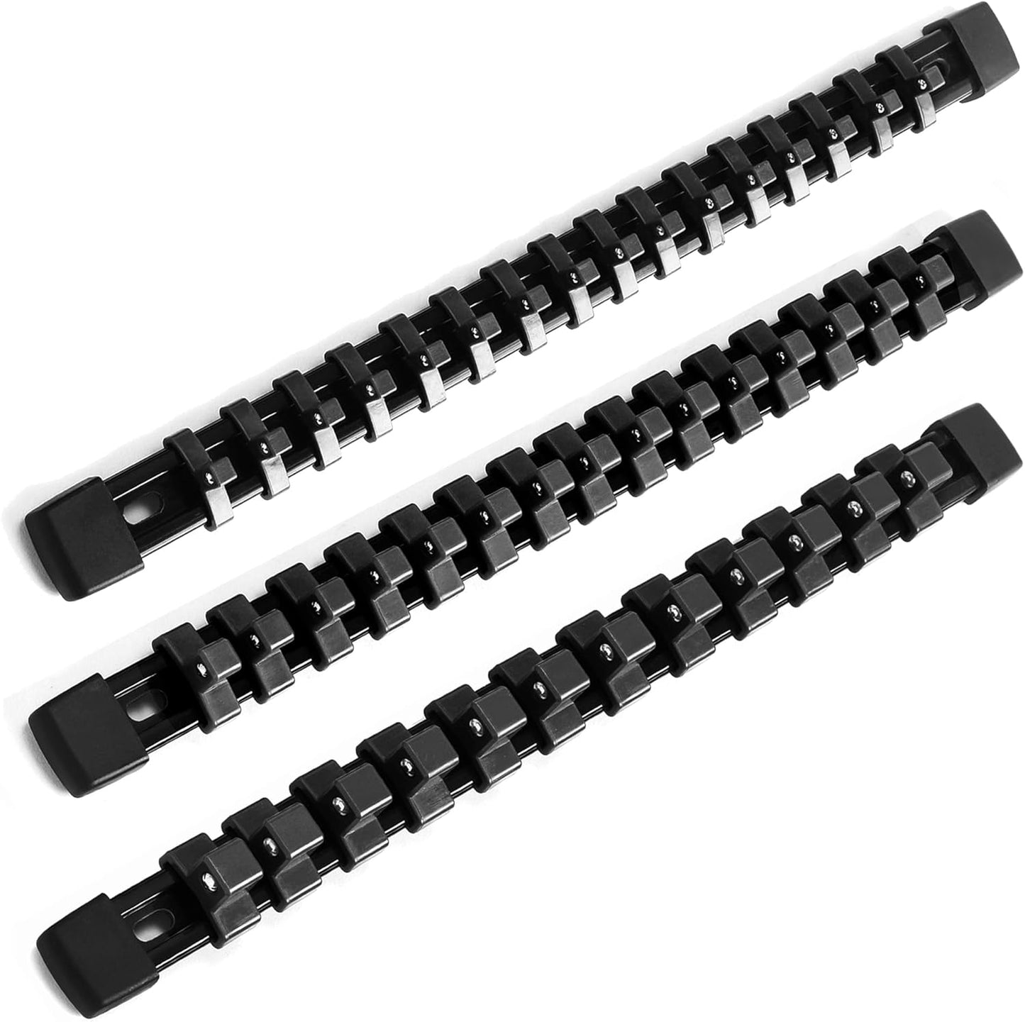 Organizador enchufes 3 pzas clips 1/4 3/8 1/2 pulg ABS resistente