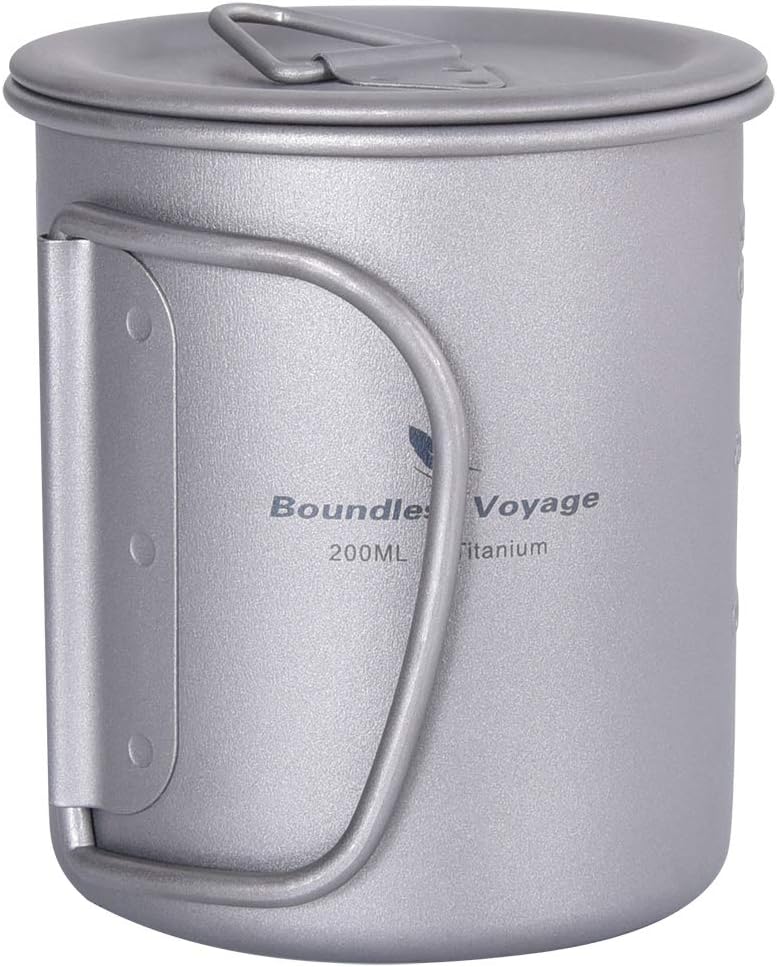 Taza titanio portátil para acampar picnic con tapa