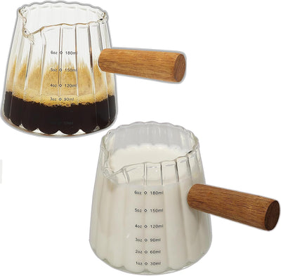 Set 2 Tazas Espresso Madera 6oz Jarra Espumar Leche Vidrio