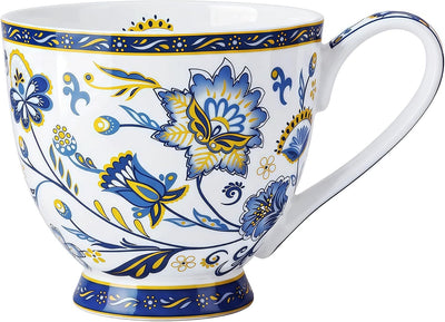 Taza floral porcelana hueso 16oz té café apta microondas