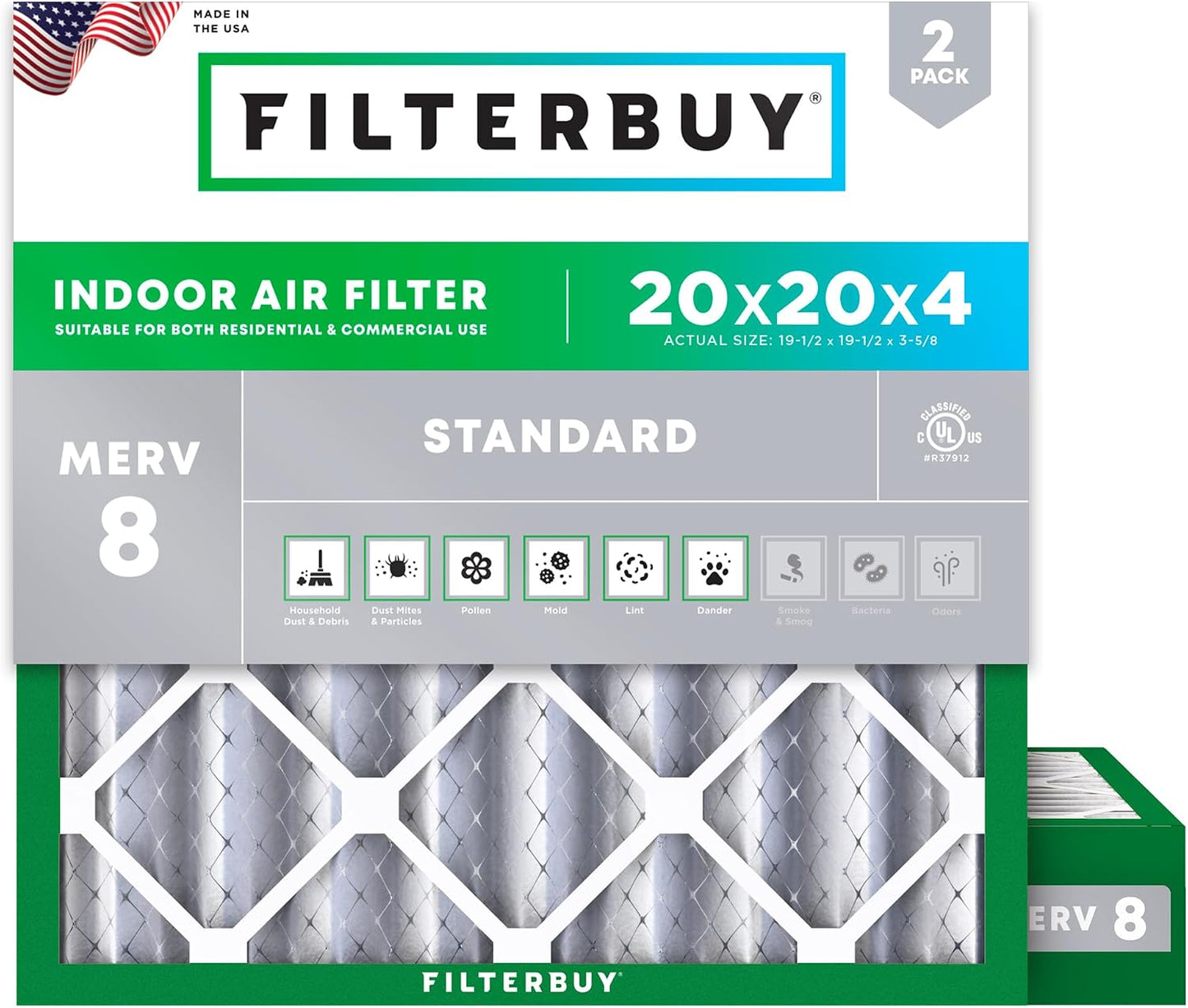 Filtro aire MERV 8 20x20x4 pulg plisado HVAC AC