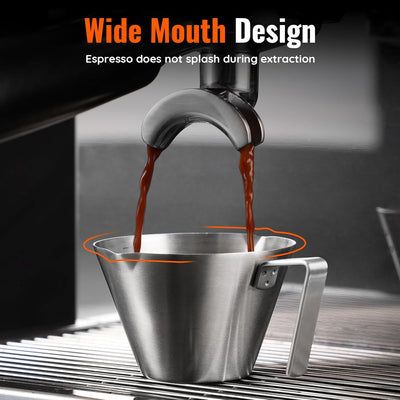 4 Tazas Café Expreso Acero Inox Asa Medidora Doble Escala 3.4oz