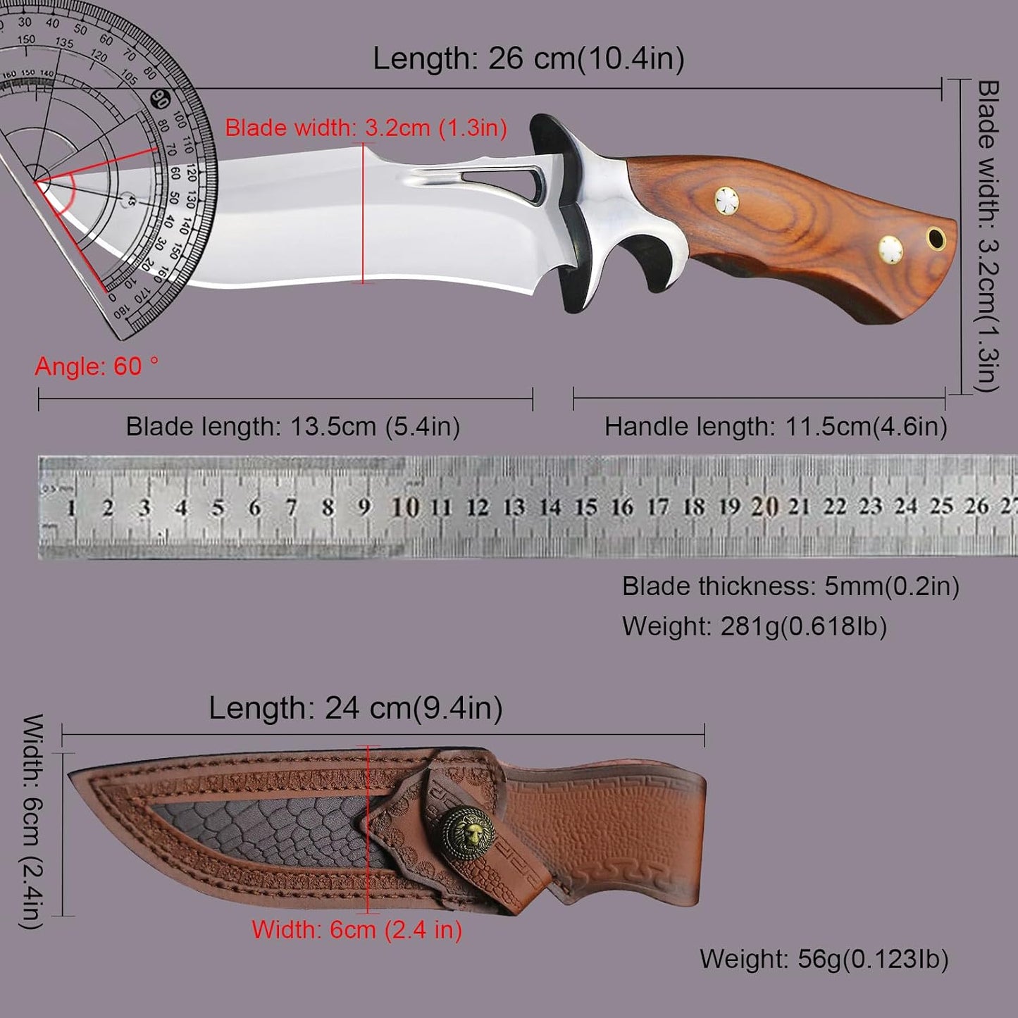 Cuchillo caza M390 10.4" vaina para EDC supervivencia