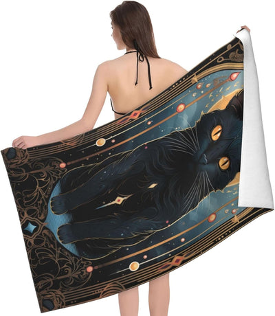 Toalla playa gato negro luna tarot secado rápido