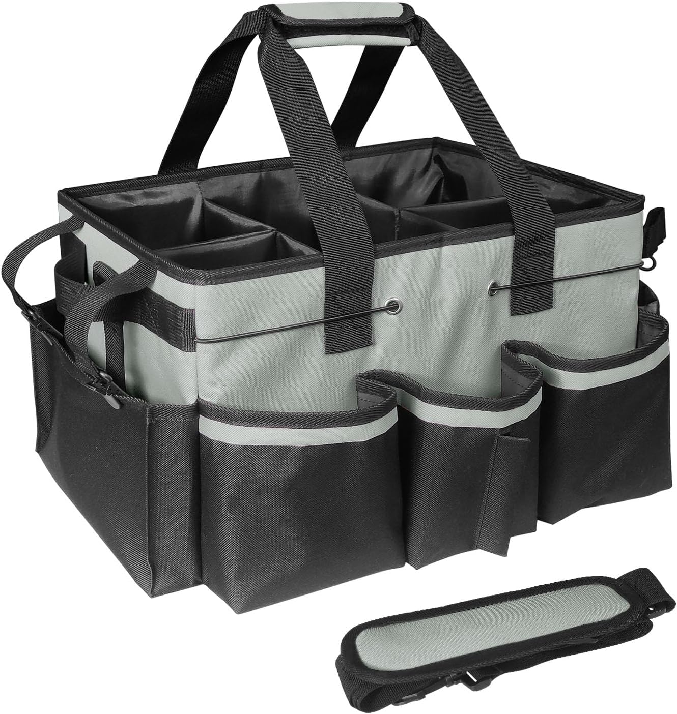 Bolsa limpieza con divisor plegable asas correa gris