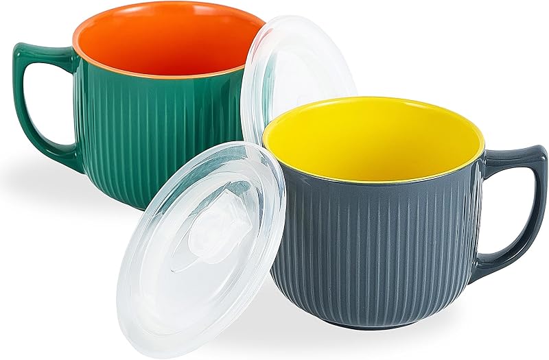 Tazones sopa cerámica con asas 32oz tapa microondas
