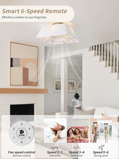 Ventilador techo cuadrado 18pulg luces 6 velocidades control remoto