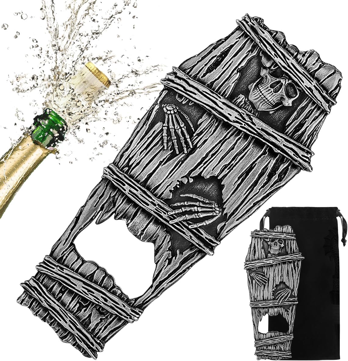 Abrebotellas de calavera gótica plateada regalo para hombres mujeres