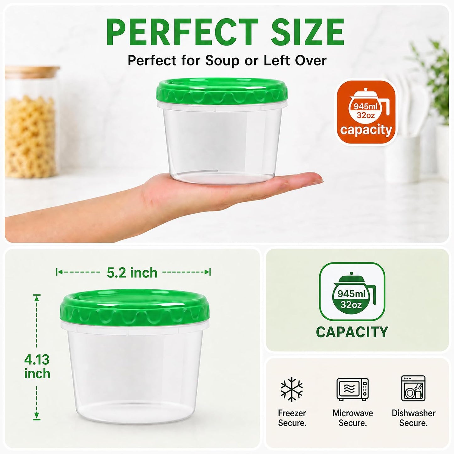 Recipientes plástico 32oz 12uds reutilizables airtight