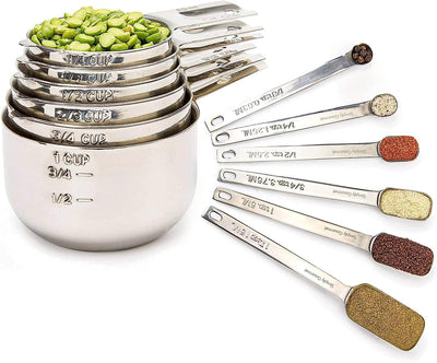 Set 12 Tazas y Cucharas Acero Inox 18/10 Apilables para Cocina
