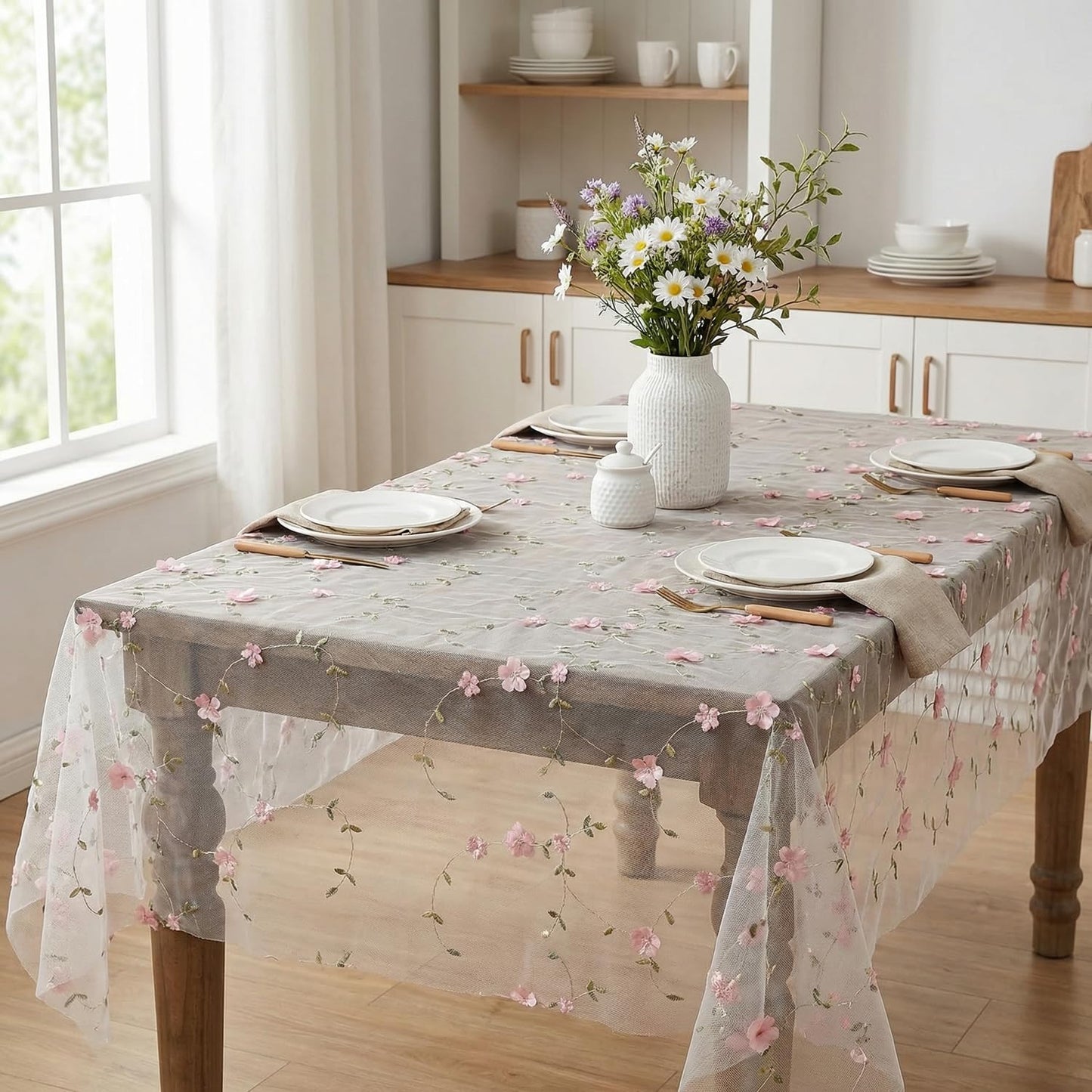 Mantel gasa blanca 60x84pulg color rosa claro tul primavera boda