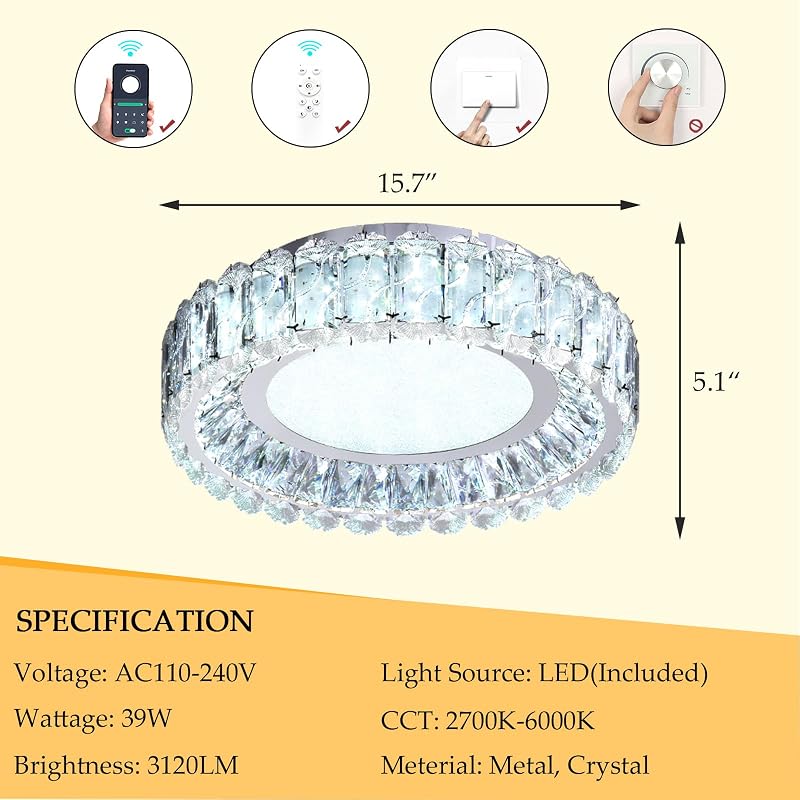 Candelabro cristal LED empotrado 15.7" moderno