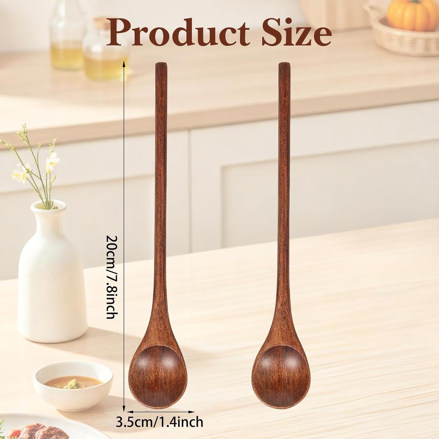 2 Cucharas Largas Madera Mango para Cocina Té Café