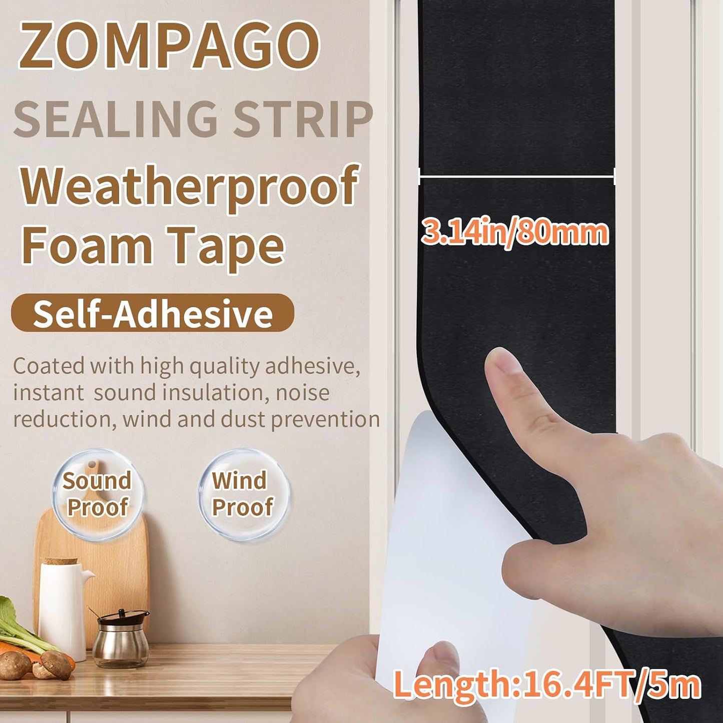 Cinta espuma negra 3.2pulg x16.4ft sellado puerta ventana