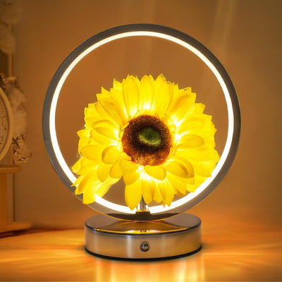 Lámpara mesa recargable tactil 3 colores flores girasol decoración