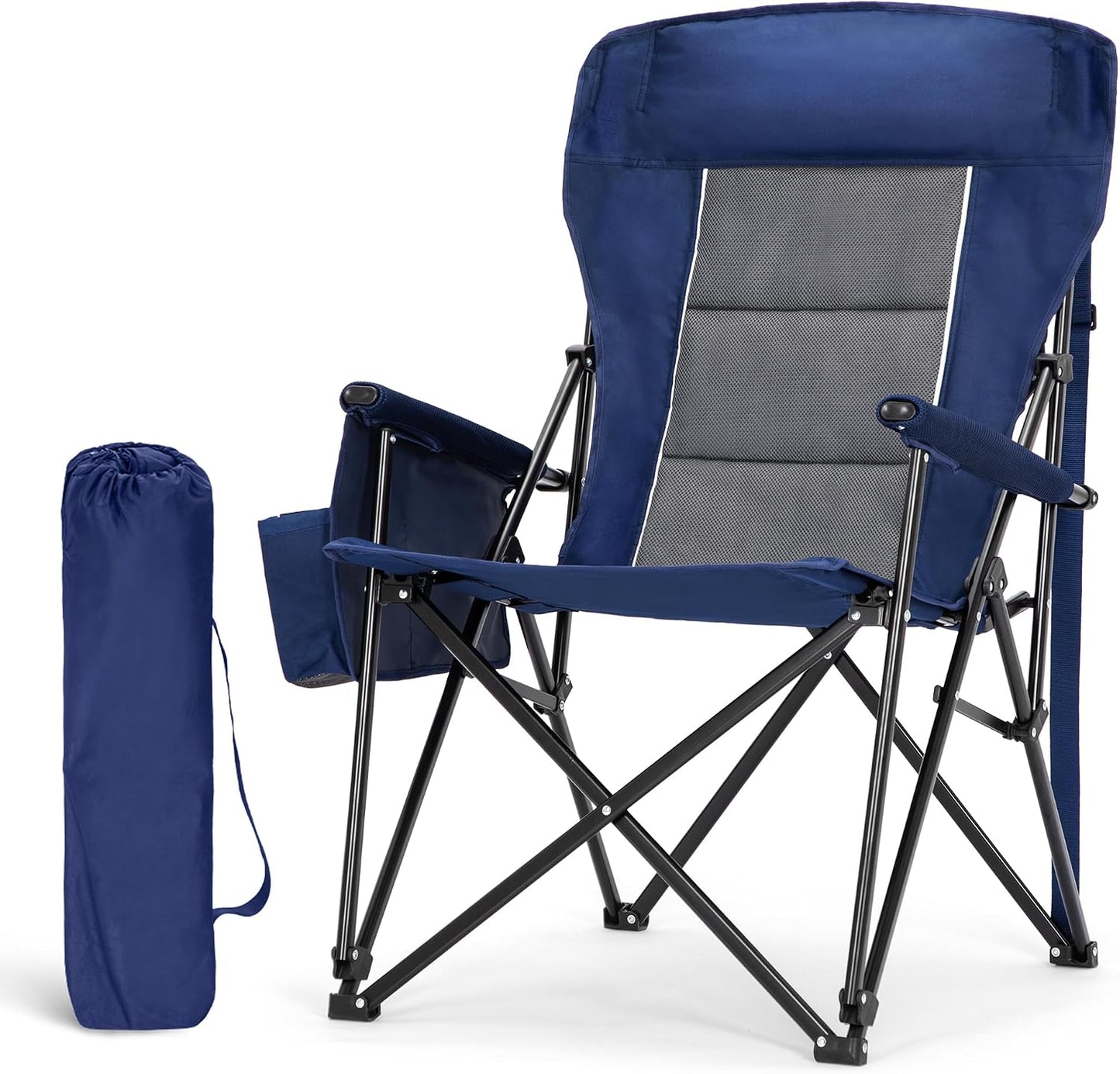 Silla campamento gran tamaño respaldo alto 500lb plegable