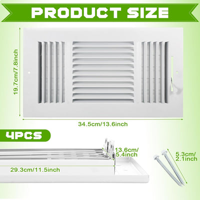 4 Pzas Rejillas Ventilación 12x6pulg Pared Techo HVAC
