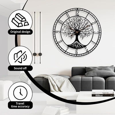 Reloj pared diseño árbol vida metal negro 24pulg