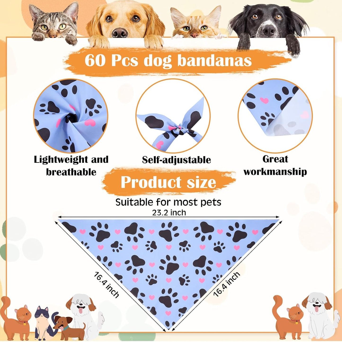 108 Bandanas Navideñas para Perros Estampado Huesos Coloridas