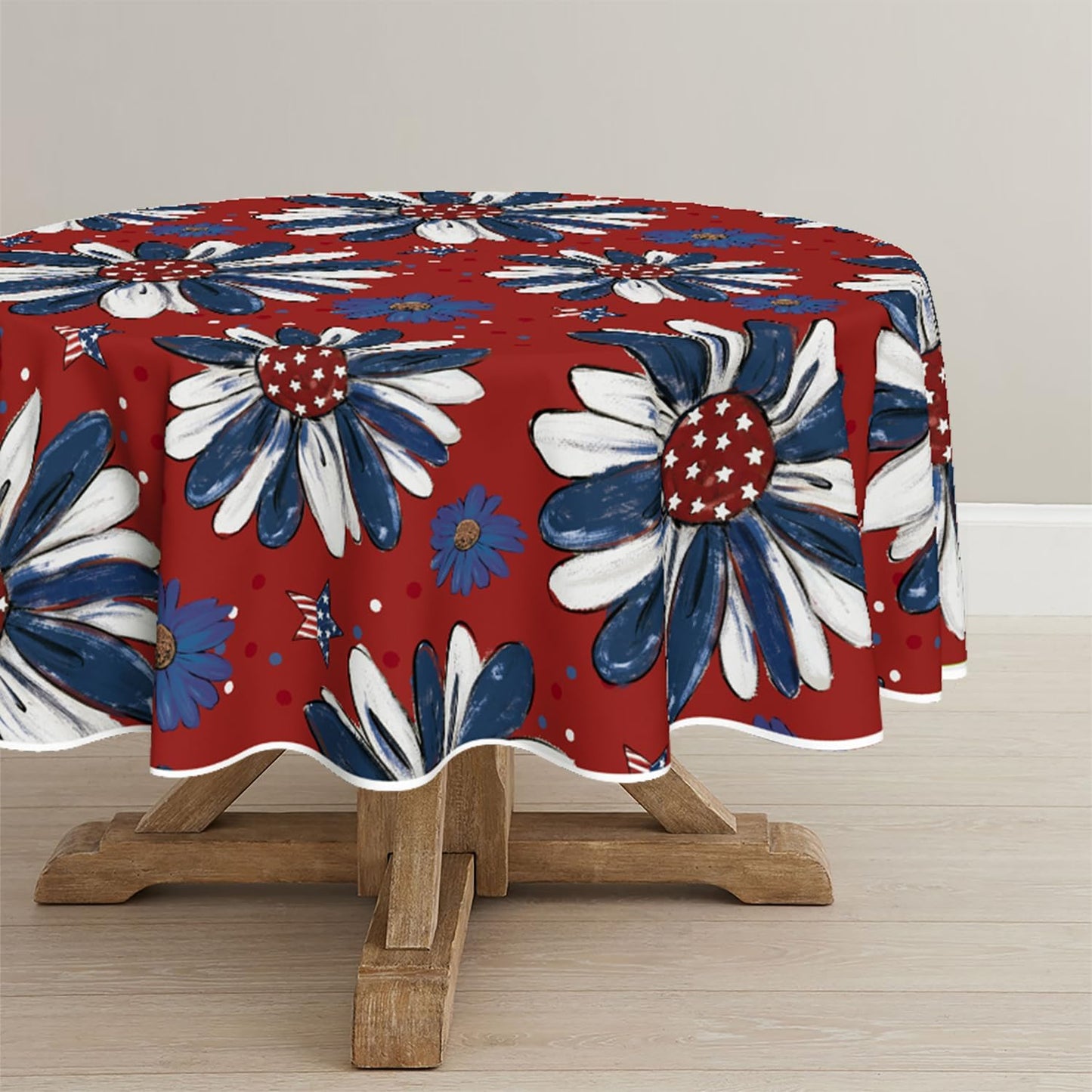 Mantel redondo 60x60 pulg estampado patriótico rojo