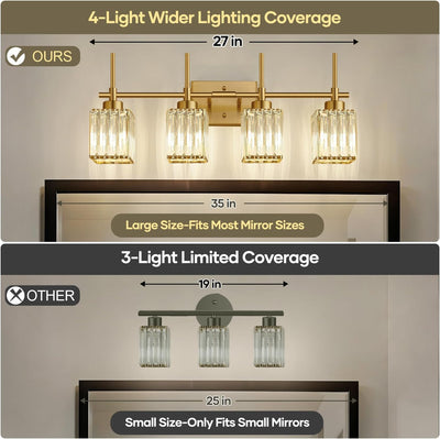 Lámpara baño cristal 4 luces dorado cepillado aplique latón