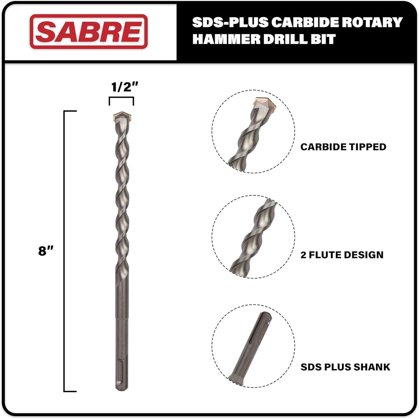 Set 5 Brocas SDS Plus 1/2pulg x 8pulg Carburo Hormigon
