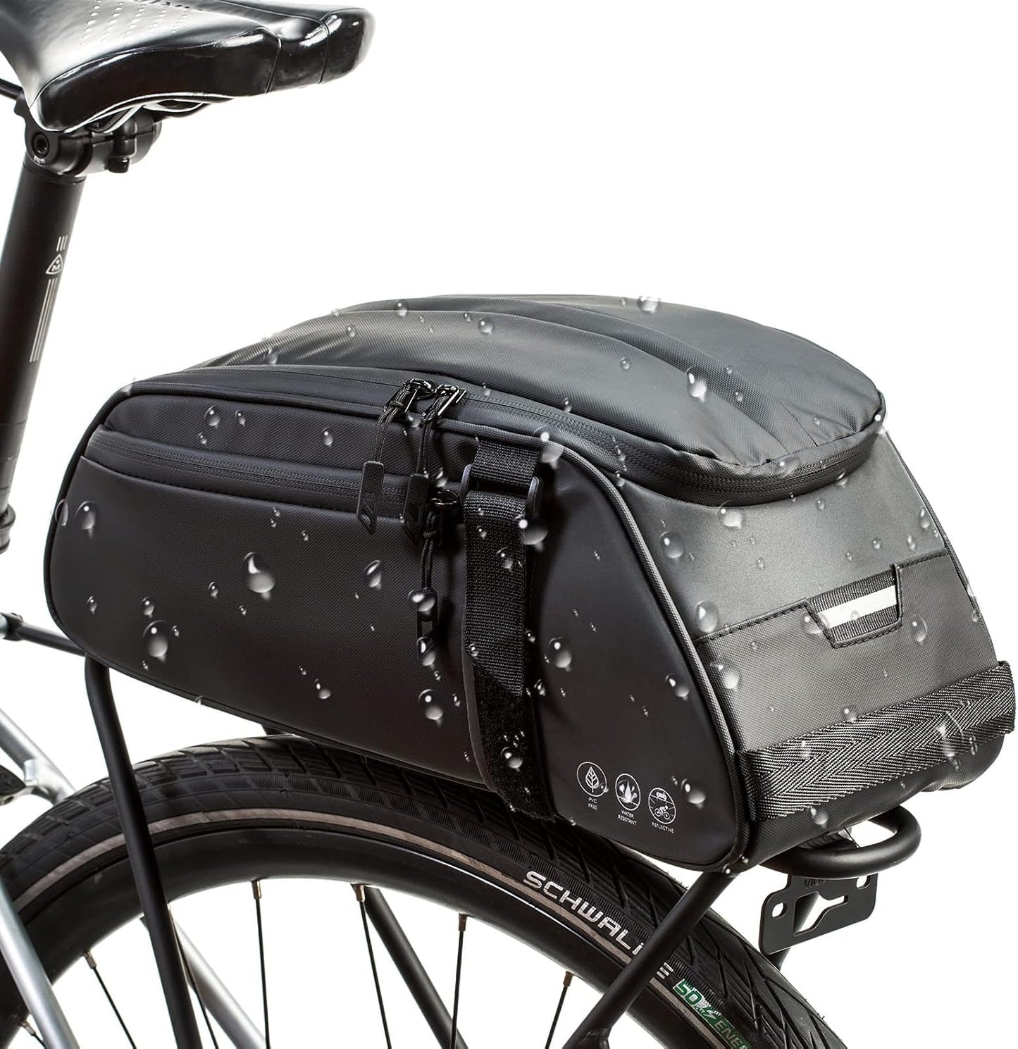 Bolsa trasera bicicleta reflectante 8l con múltiples bolsillos