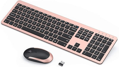 Set teclado y mouse inalámbricos silenciosos oro rosa