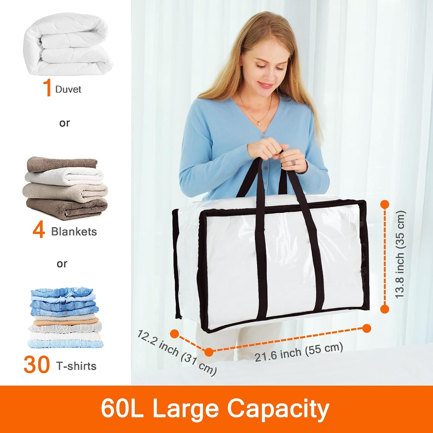 3 Pzas Bolsas Almacenamiento Edredón 60L con Cremallera