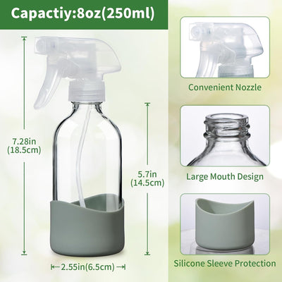 Botella vidrio 8oz con funda silicona spray reutilizable ecológica