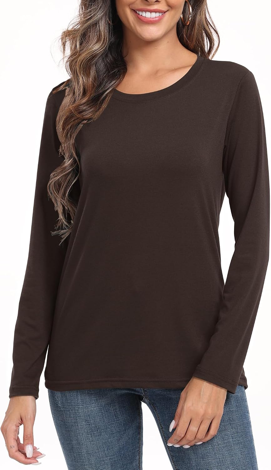 Camisa manga larga cuello redondo mujer holgada básica