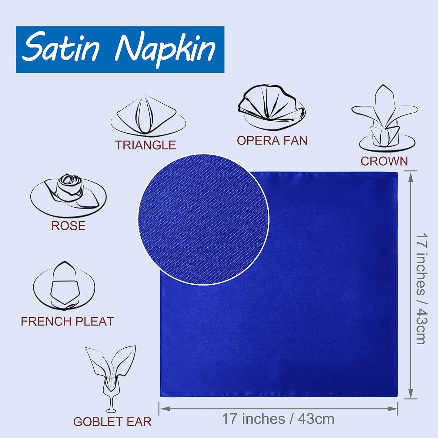 16 Servilletas Satén Azul Real 17x17pulg Mesa Bodas Banquetes