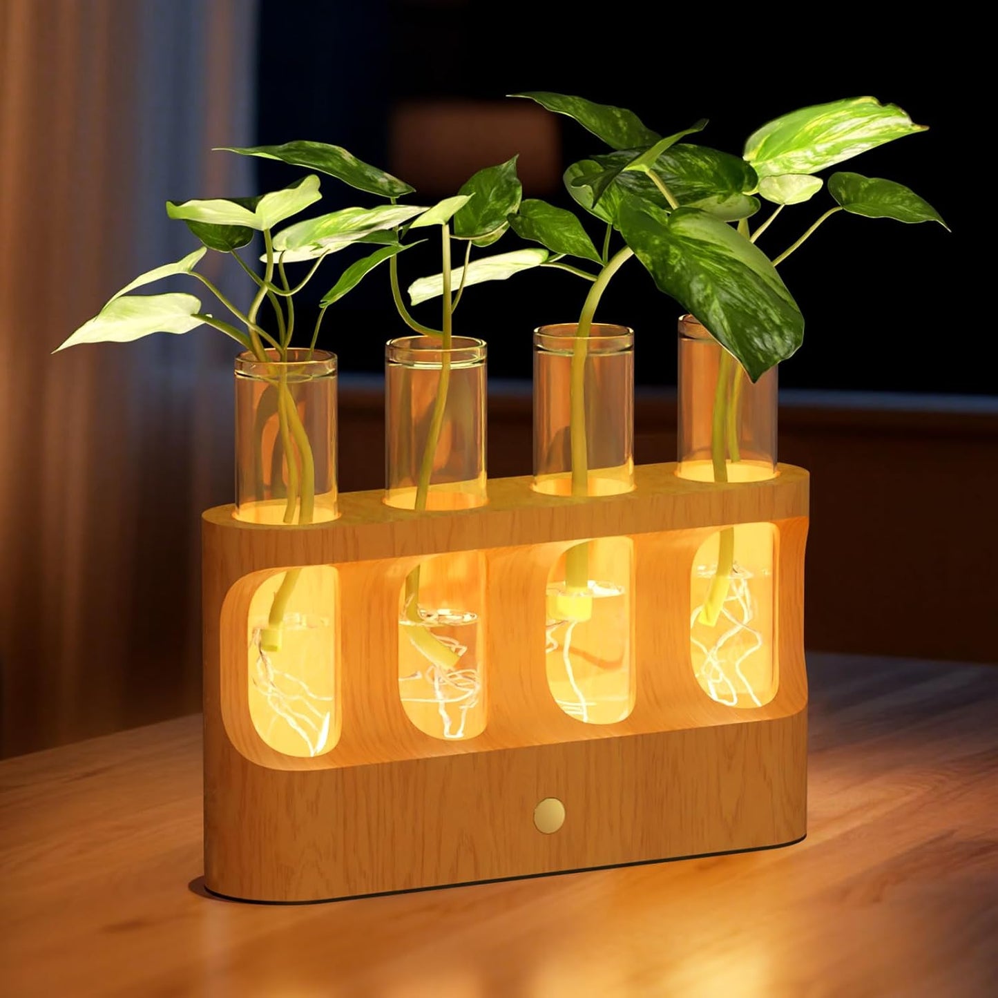 Estación propagación plantas LED madera 4 tubos ensayo