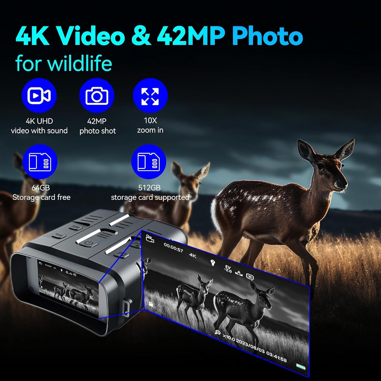 Binoculares visión nocturna 4K con sonido y cámara 42MP