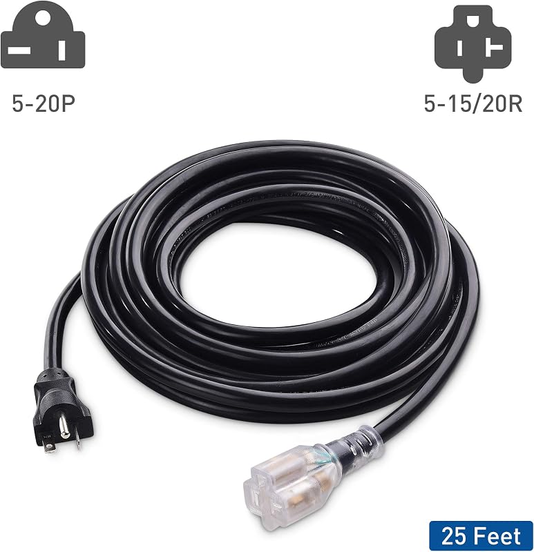 Cable extensión exterior 20A 25ft NEMA 5-20P a 5-20R