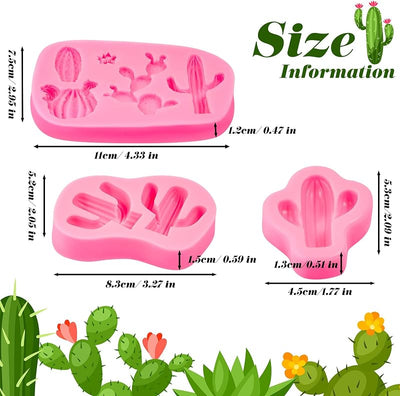 Set 3 Moldes Silicona Fondant Cactus Tartas Decoración
