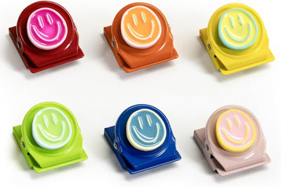 6 Clips Magnéticos para Nevera Coloridos Cara Feliz Pizarra